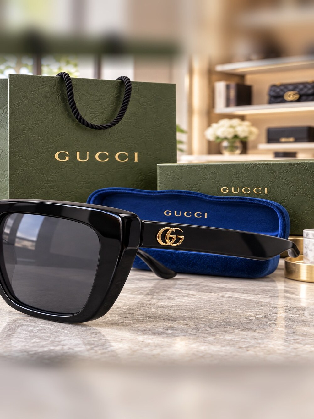 Gucci Black Round Square Sunglasses - Picture 4 of 6
